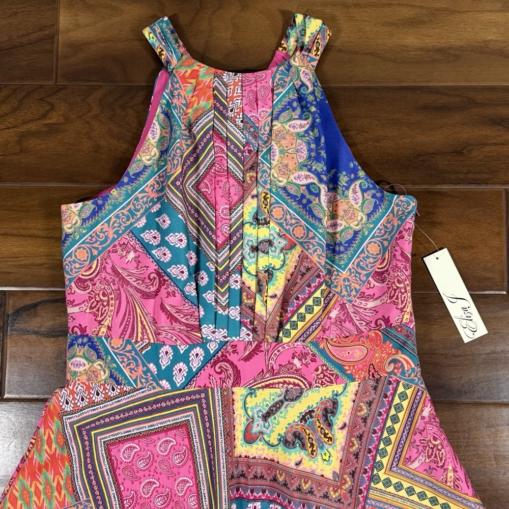Eliza J Women's Size 12 Paisley Patchwork Print Tie Back Halter Neck‎ Maxi Dress - Picture 2 of 11
